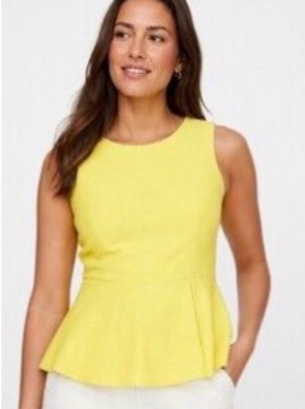 Banana Republic Yellow With White Dots Textured Peplum Sleeveless Top 4